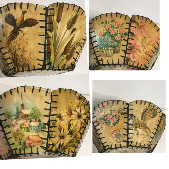 Vtg Handmade Basket from Greeting Cards floral birds blanket stitch AMAZING EUC - Picture 8 of 8